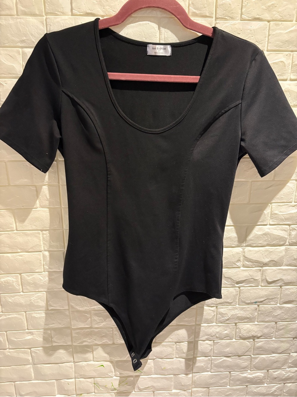 Black Short-Sleeve Scoop Neck Bodysuit
